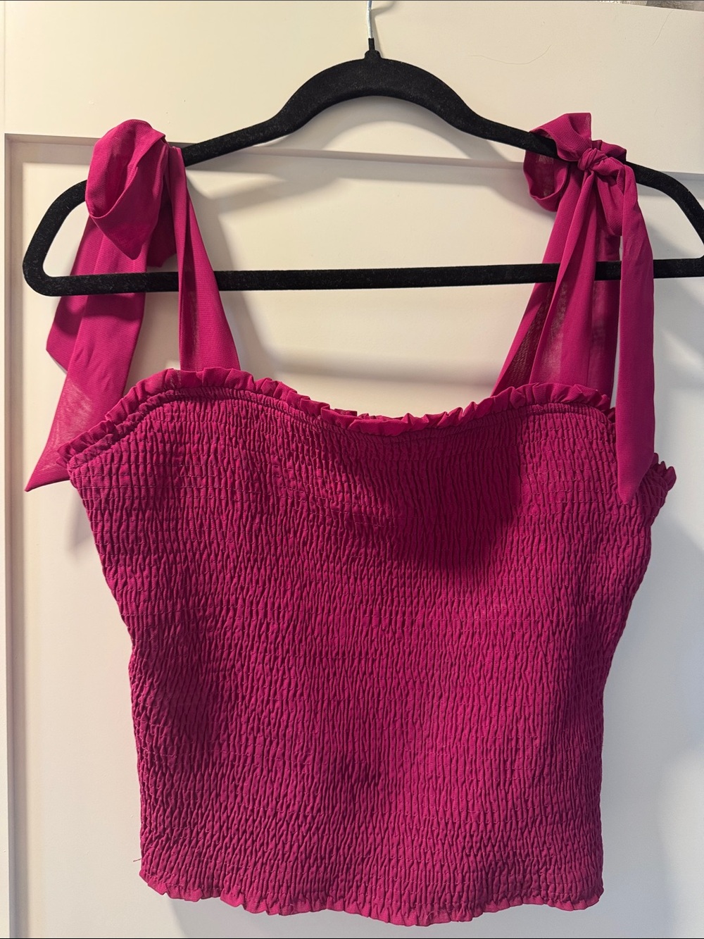 Bar III Fuchsia Smocked Tie-Shoulder Crop Tank